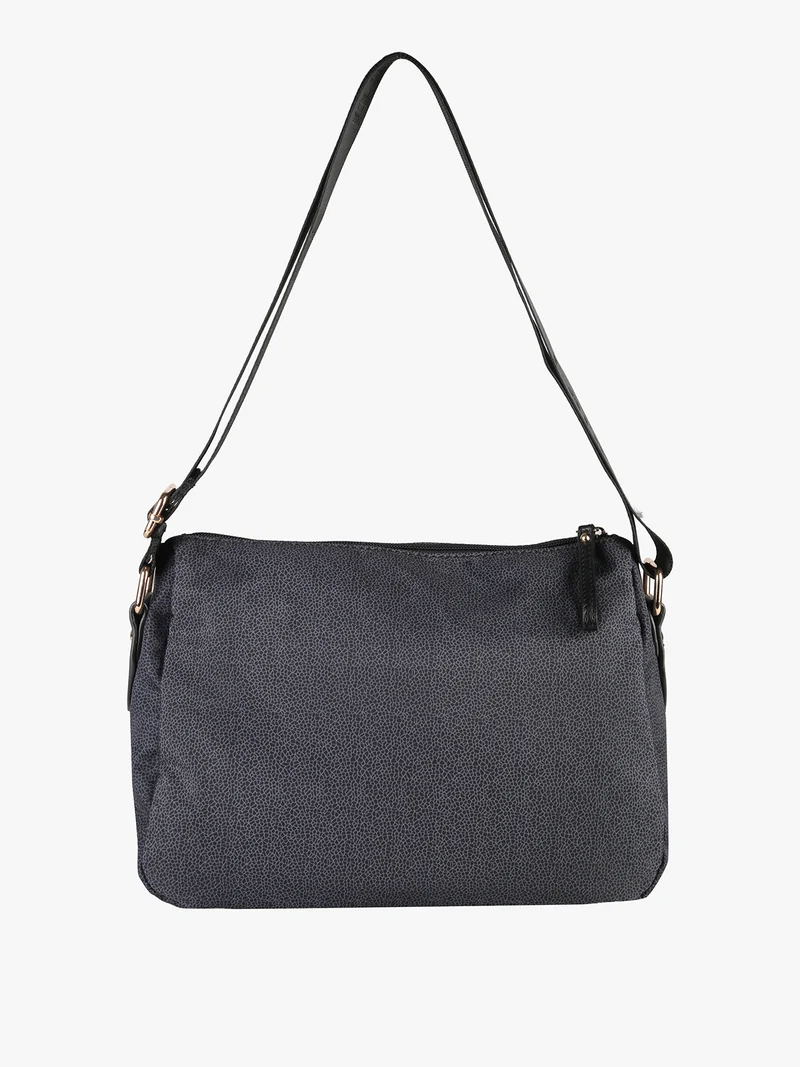 Borsa donna a tracolla in tessuto nylon con stampa texture - nero