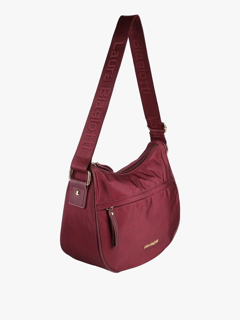 Borsa a tracolla da donna in tessuto nylon con stampa texture - bordeaux