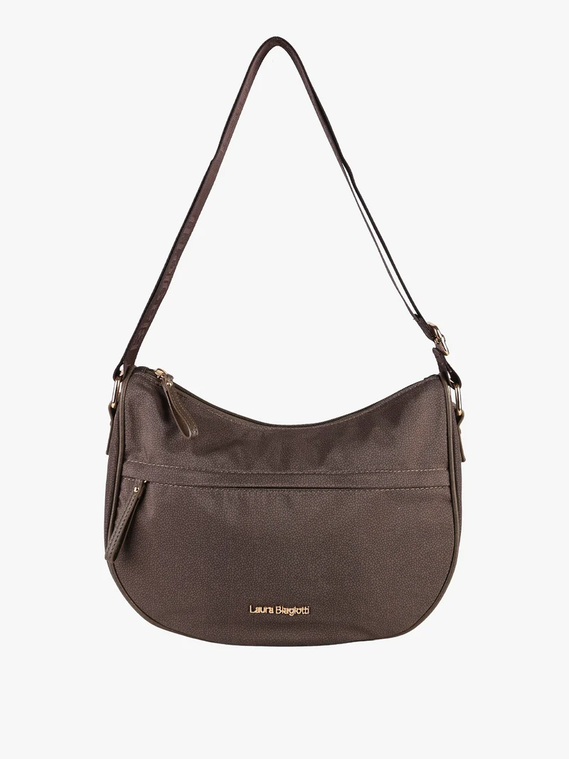 Borsa a tracolla da donna in tessuto nylon con stampa texture - moro