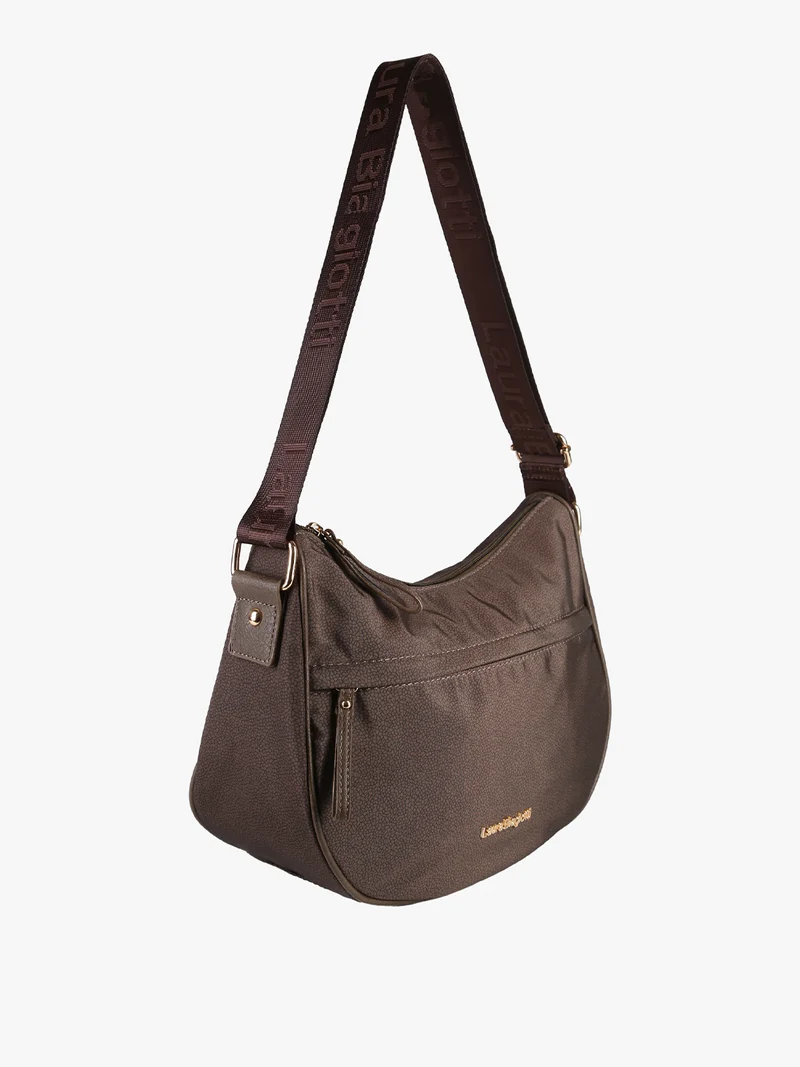 Borsa a tracolla da donna in tessuto nylon con stampa texture - moro