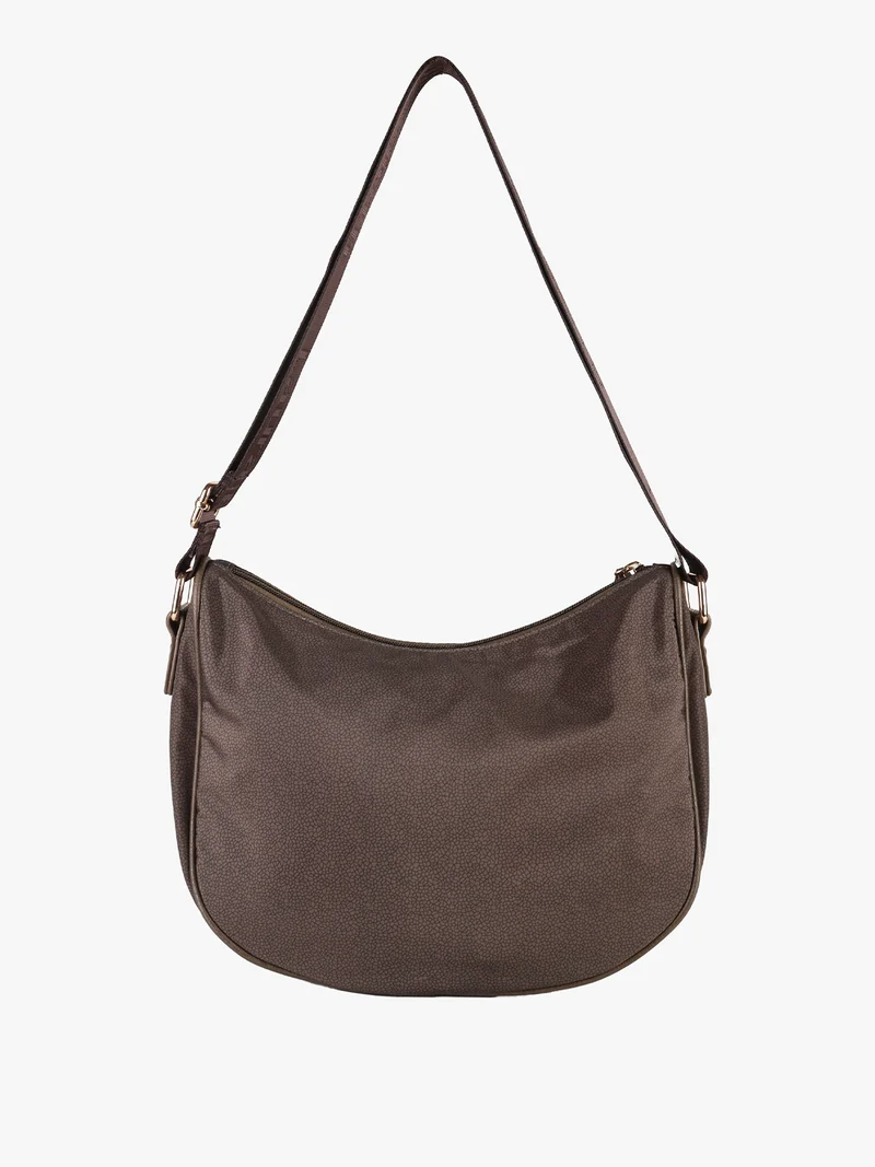 Borsa a tracolla da donna in tessuto nylon con stampa texture - moro