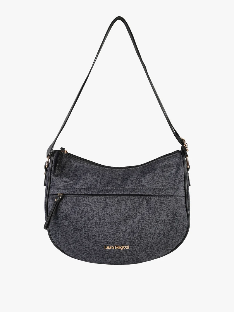 Borsa a tracolla da donna in tessuto nylon con stampa texture - nero