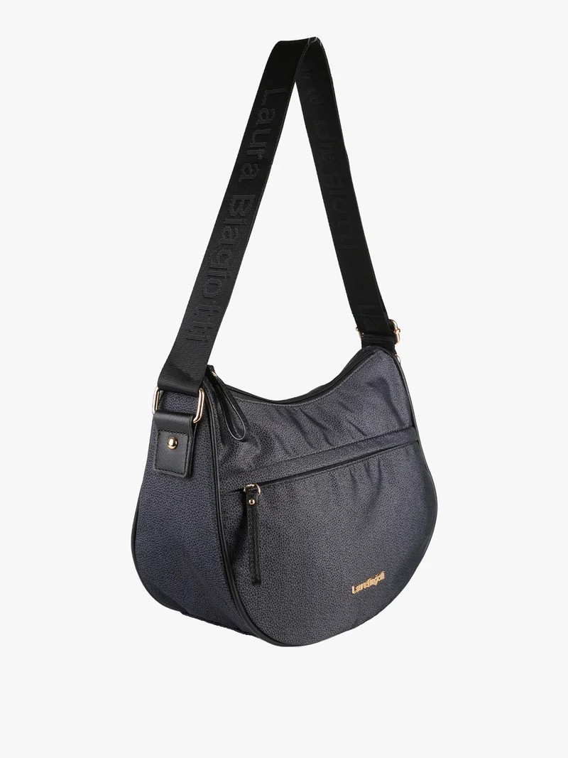 Borsa a tracolla da donna in tessuto nylon con stampa texture - nero
