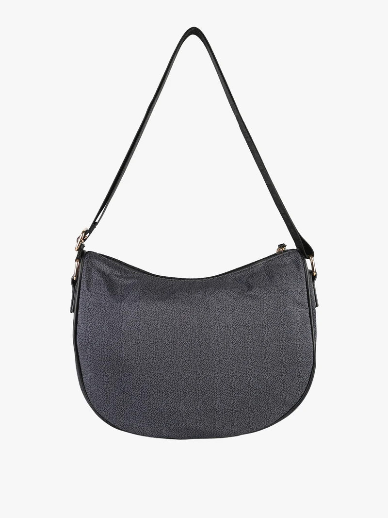 Borsa a tracolla da donna in tessuto nylon con stampa texture - nero