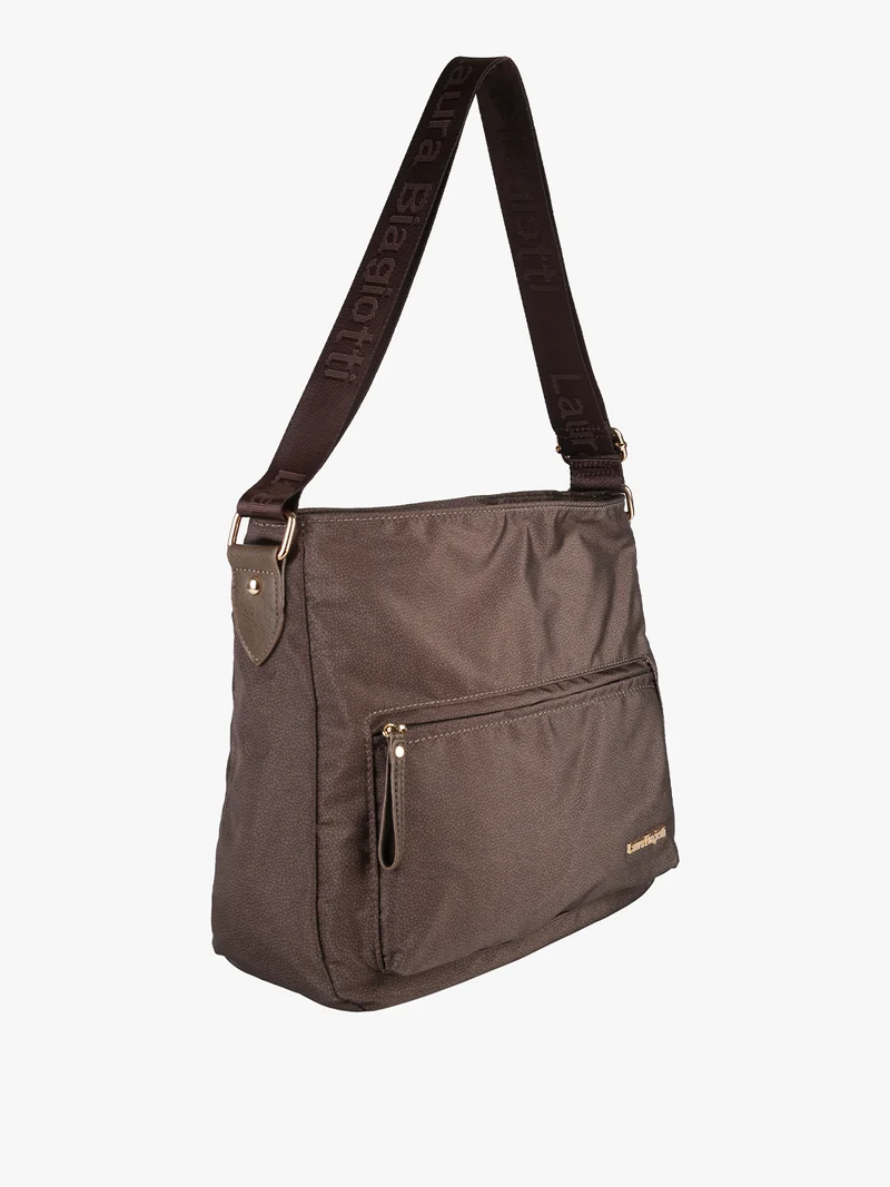Borsa a tracolla da donna in nylon con stampa texture - moro