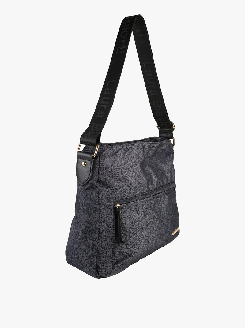 Borsa a tracolla da donna in nylon con stampa texture - nero