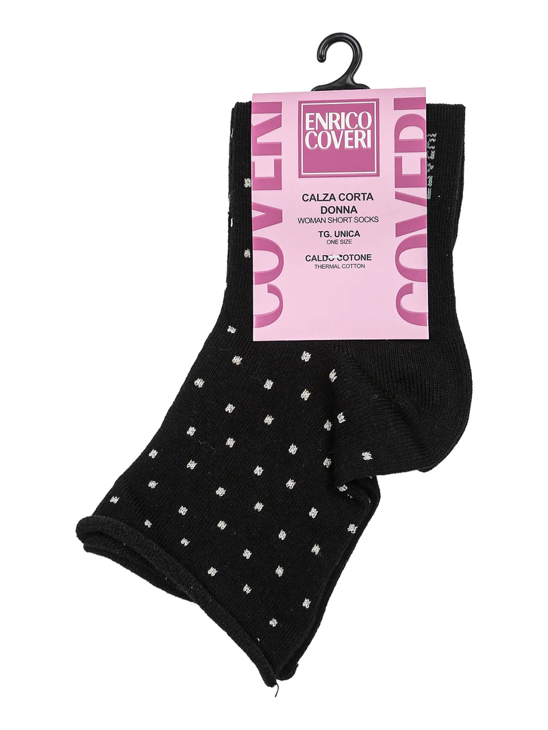 Calze corte da donna in caldo cotone con pois - nero