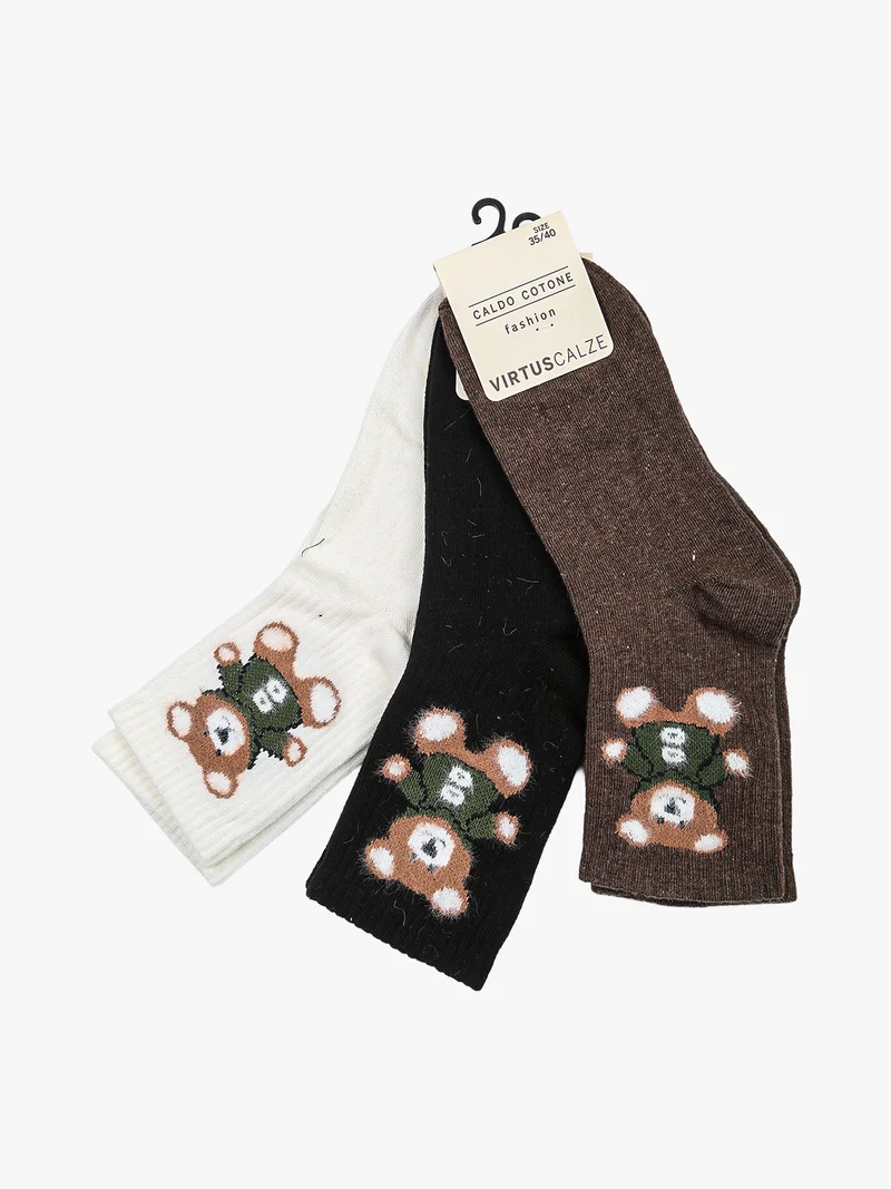 Calze tennis da donna in caldo cotone con stampa orsacchiotto