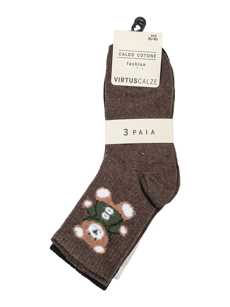 Calze tennis da donna in caldo cotone con stampa orsacchiotto
