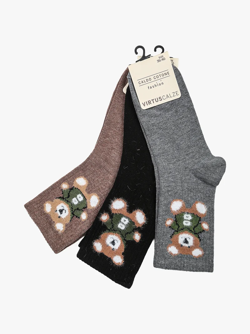 Calze tennis da donna in caldo cotone con stampa orsacchiotto