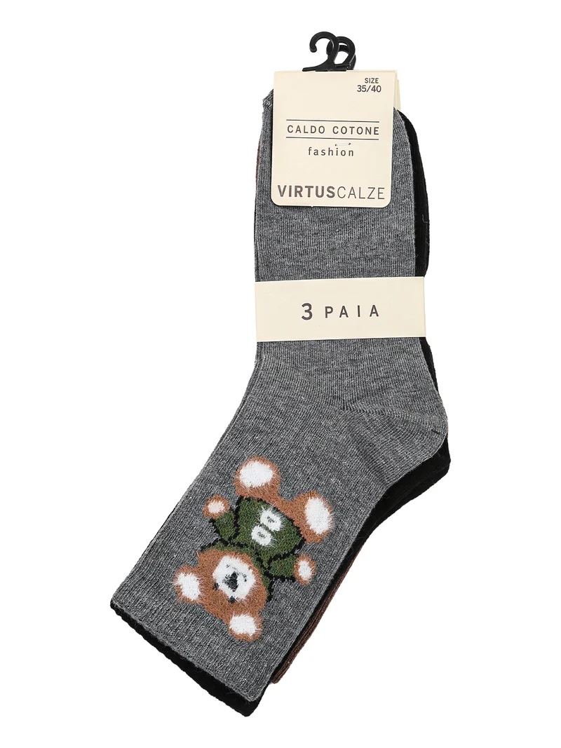 Calze tennis da donna in caldo cotone con stampa orsacchiotto