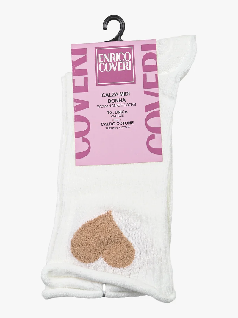 Calze midi da donna in caldo cotone con stampa cuore - bianco