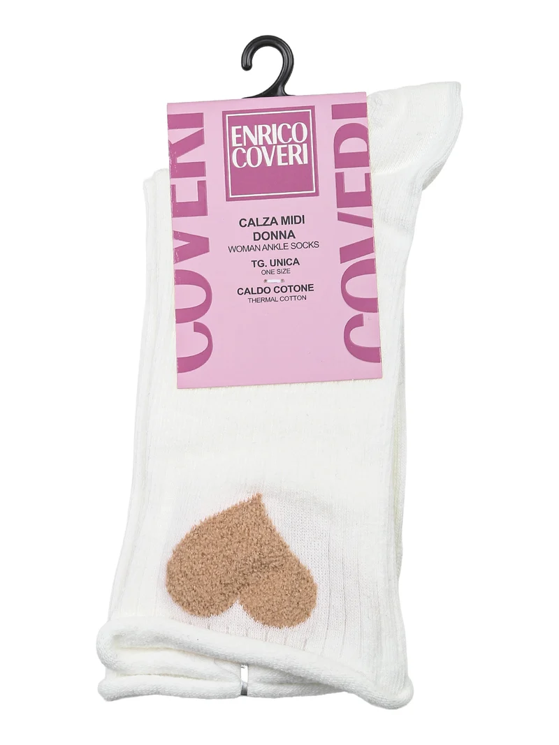 Calze midi da donna in caldo cotone con stampa cuore - bianco