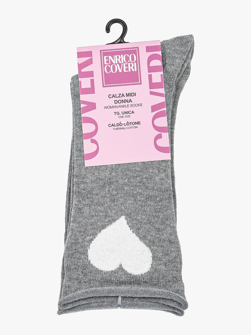 Calze midi da donna in caldo cotone con stampa cuore - grigio