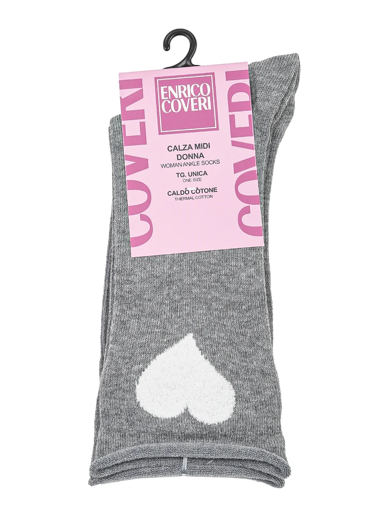 Calze midi da donna in caldo cotone con stampa cuore - grigio