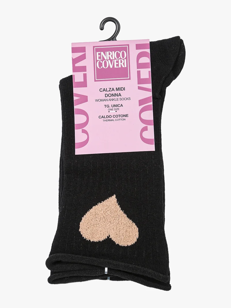 Calze midi da donna in caldo cotone con cuore - cammello