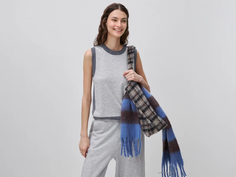 Strickweste aus 100 % Wolle mit Farbblockmuster