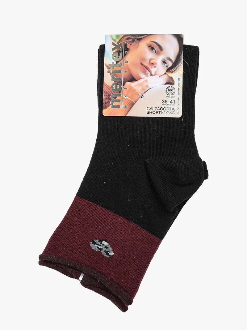 Calze donna in caldo cotone con stampa cuore - nero
