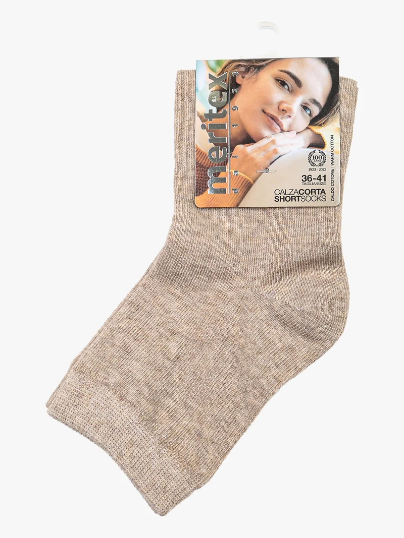 Calze corte donna con lurex in caldo cotone - beige