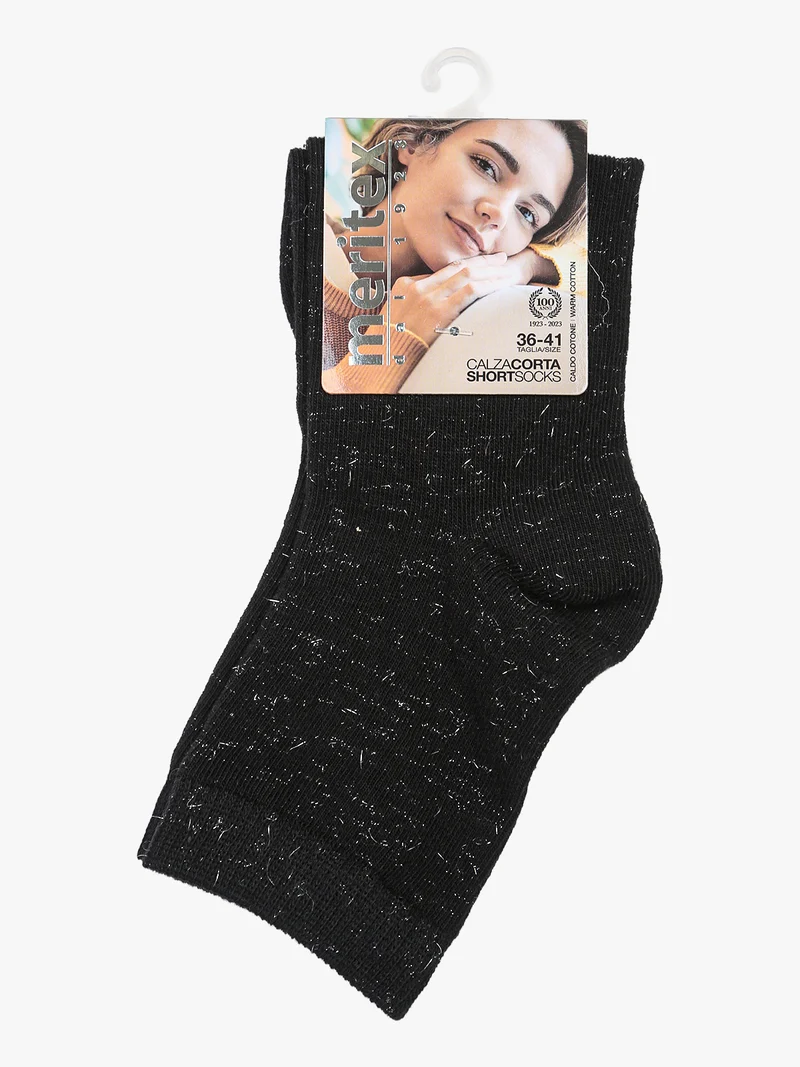 Calze corte donna con lurex in caldo cotone - argento