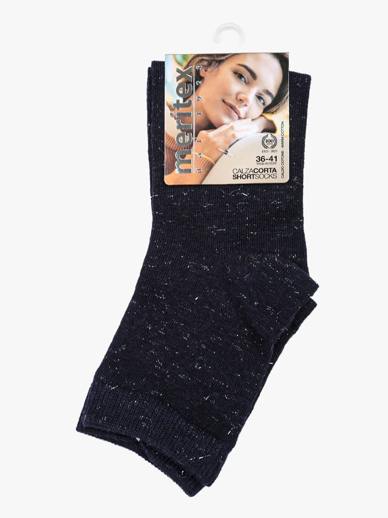 Calze corte donna con lurex in caldo cotone - blu scuro