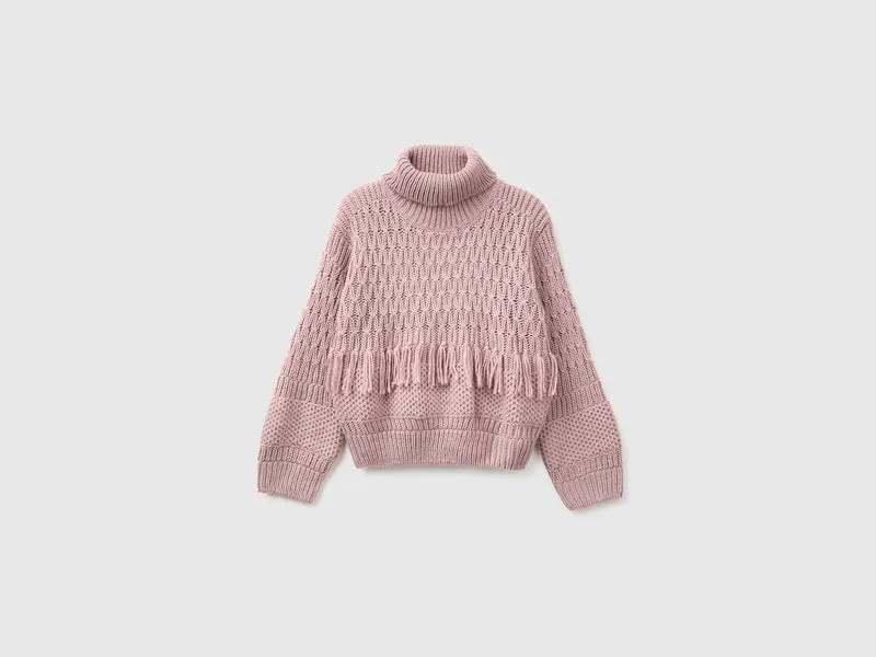 Pullover mit Fransen aus Wollmischung