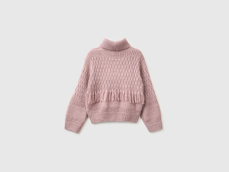 Pullover mit Fransen aus Wollmischung