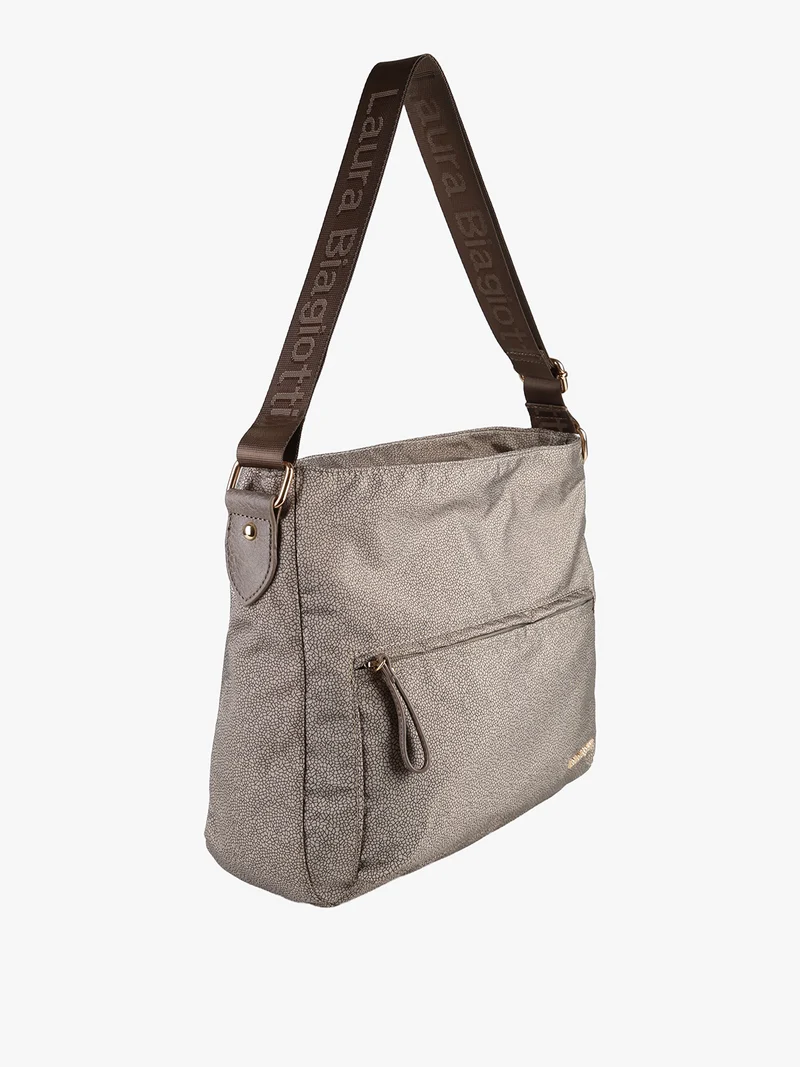 Borsa a tracolla da donna in nylon con stampa texture - taupe
