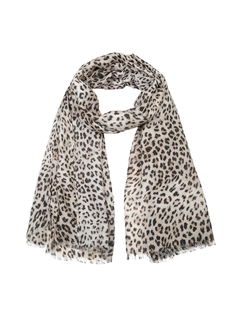 Sciarpa donna in viscosa con stampa animalier - beige