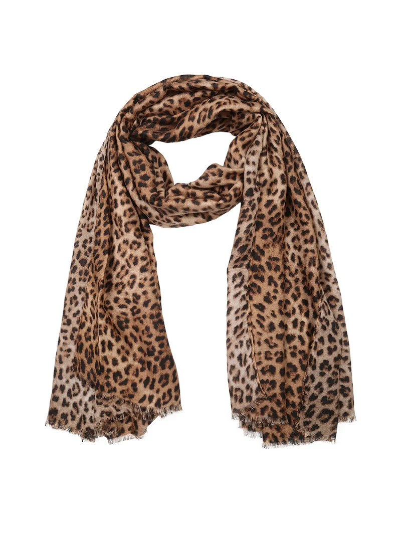 Sciarpa donna in viscosa con stampa animalier - cammello