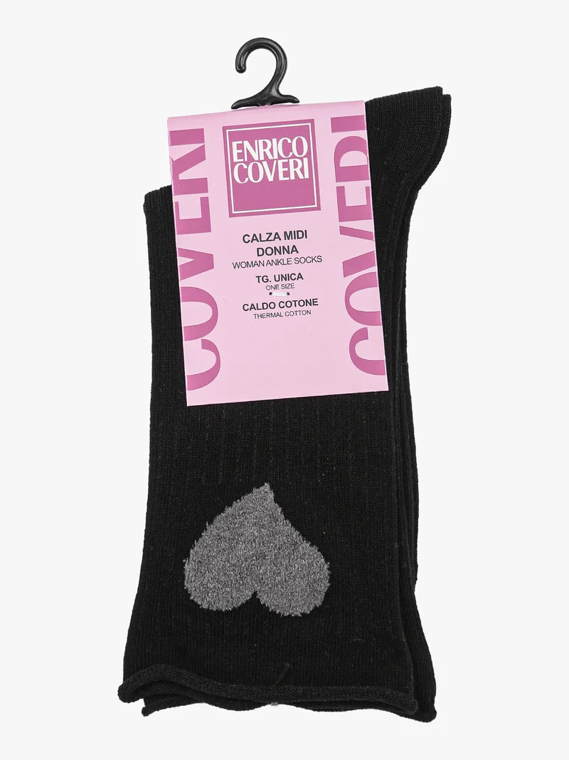 Calze midi da donna in caldo cotone con cuore - grigio
