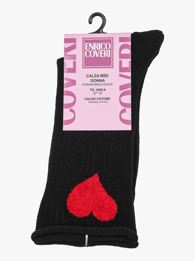Calze midi da donna in caldo cotone con cuore - rosso