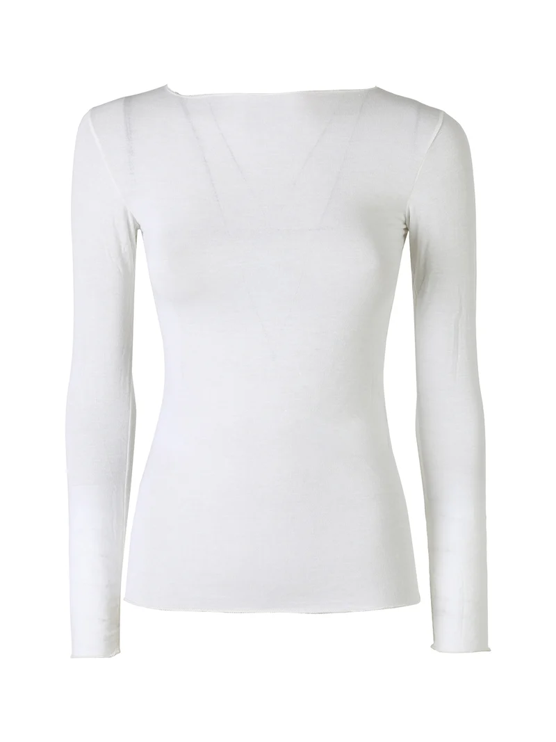 MABEL Maglia donna a maniche lunghe con scollo tondo in misto cashmere - panna