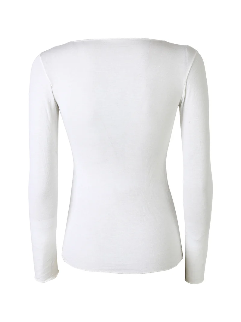 MABEL Maglia donna a maniche lunghe con scollo tondo in misto cashmere - panna
