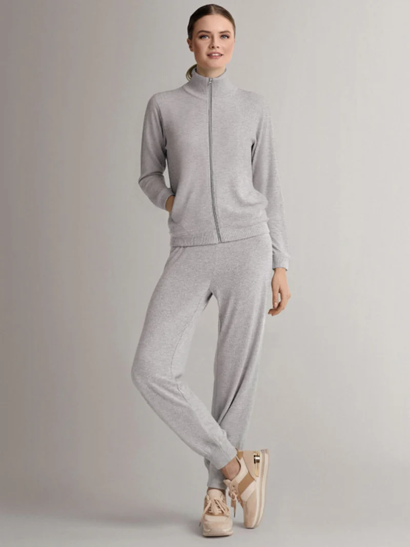 LOUNGE Completo tuta donna full zip in maglia a collo alto - grigio