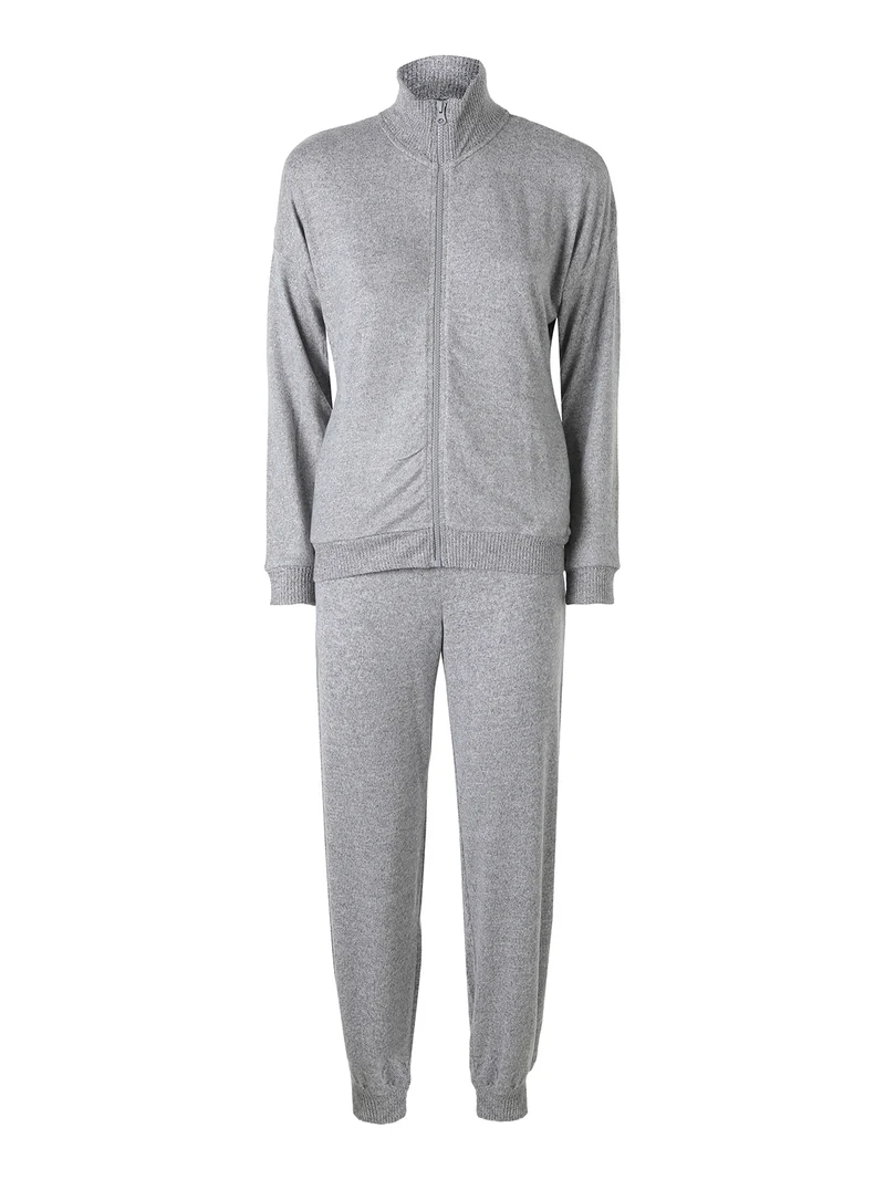 LOUNGE Completo tuta donna full zip in maglia a collo alto - grigio