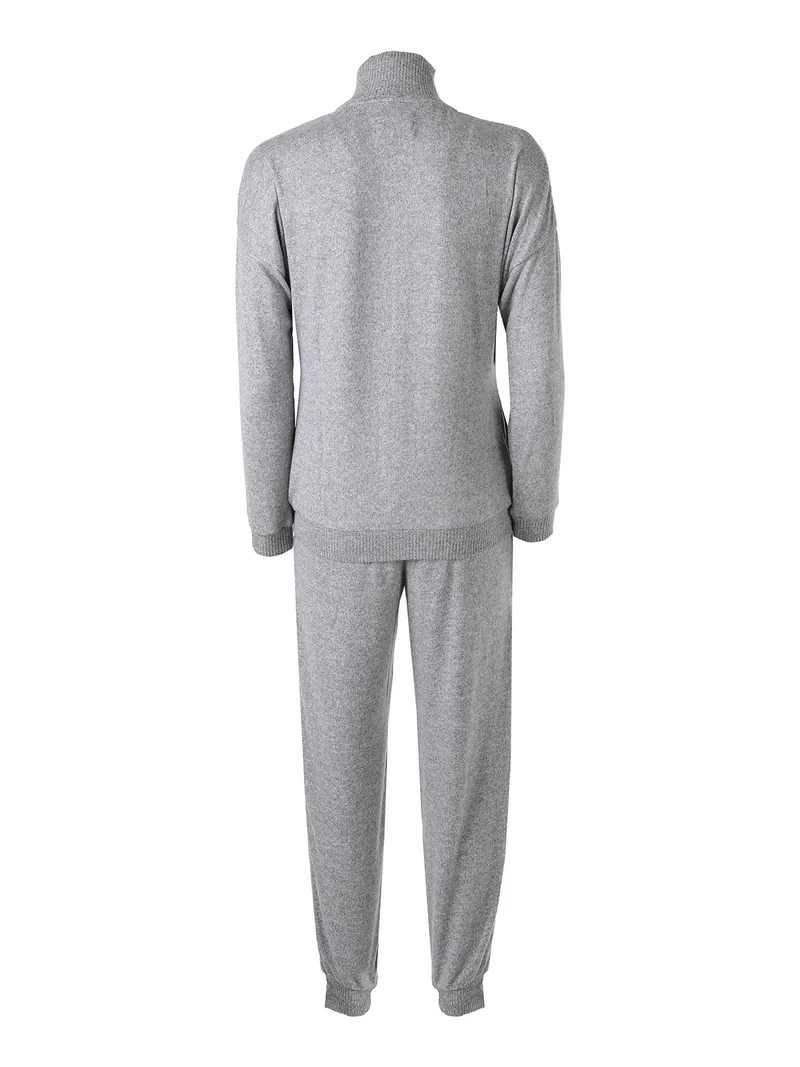 LOUNGE Completo tuta donna full zip in maglia a collo alto - grigio