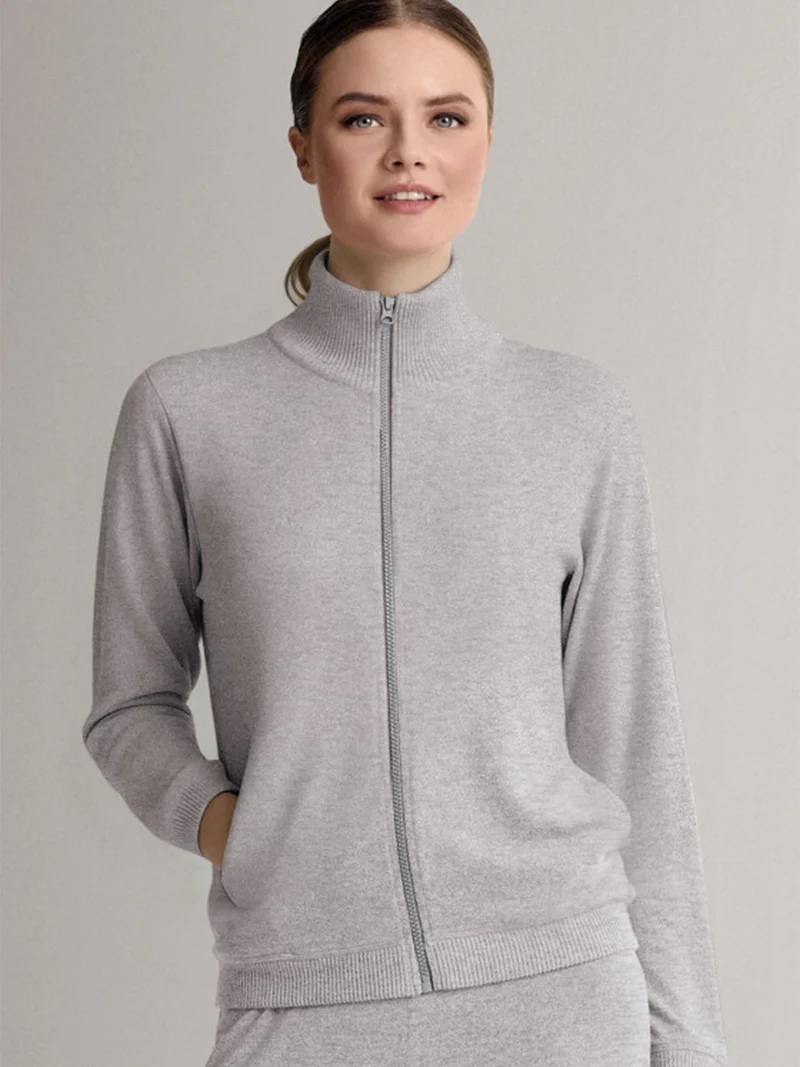 LOUNGE Completo tuta donna full zip in maglia a collo alto - grigio