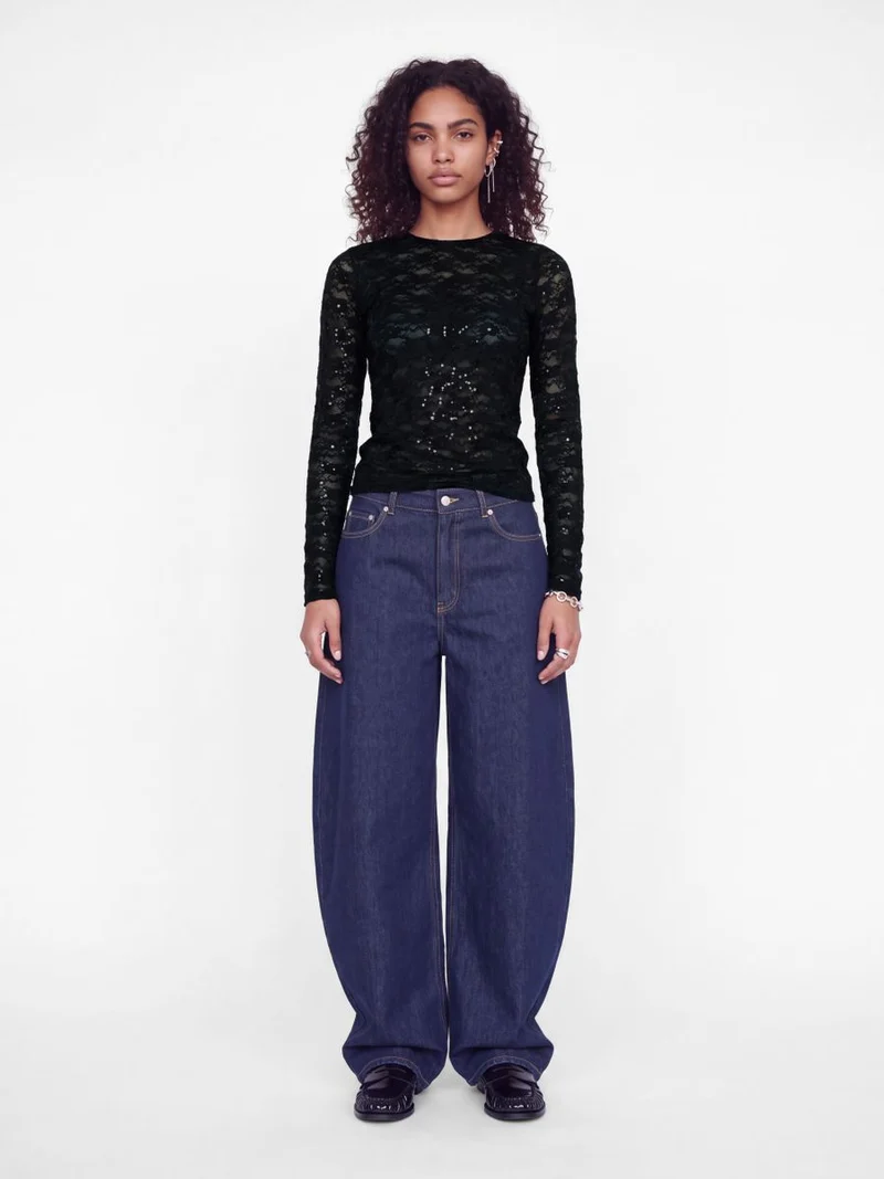 JXLUNA LS LACE SEQUIN TOP WVN