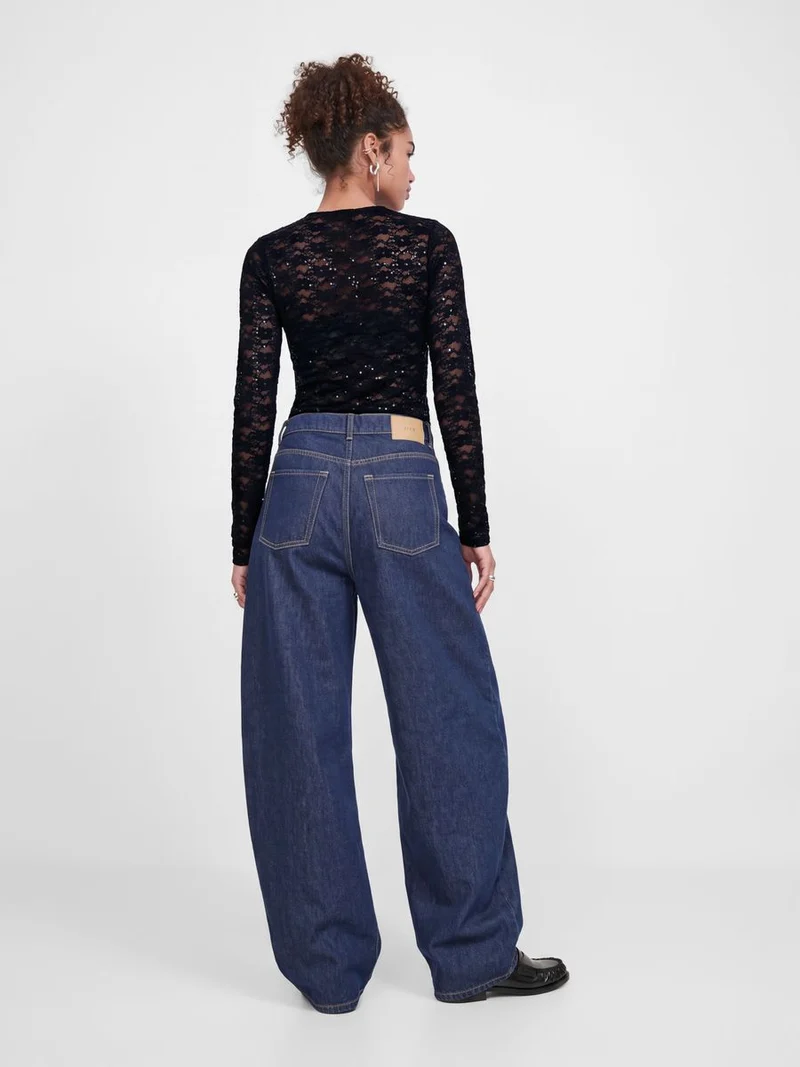 JXLUNA LS LACE SEQUIN TOP WVN