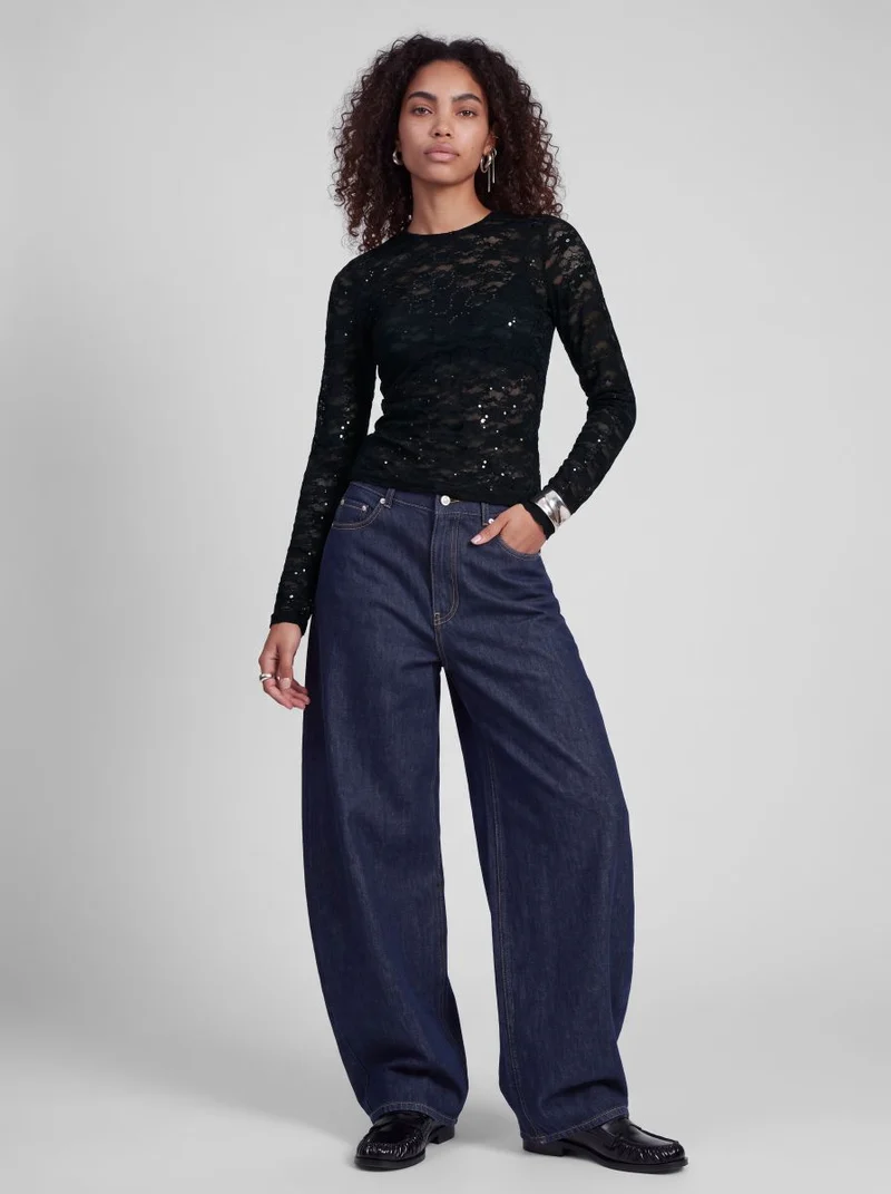 JXLUNA LS LACE SEQUIN TOP WVN
