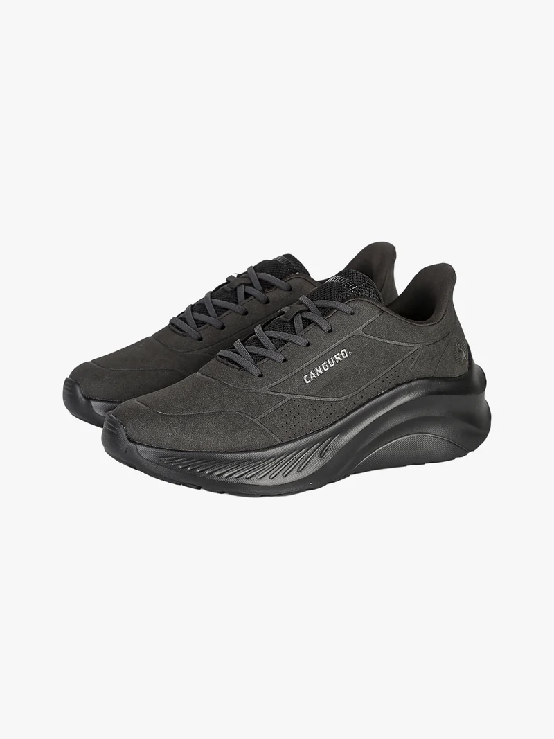 Sneakers donna stringate in ecopelle suede con suola alta - nero