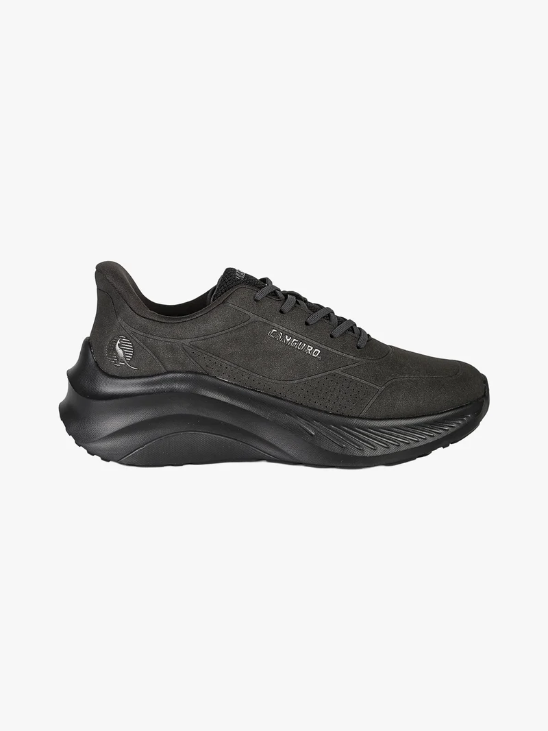 Sneakers donna stringate in ecopelle suede con suola alta - nero