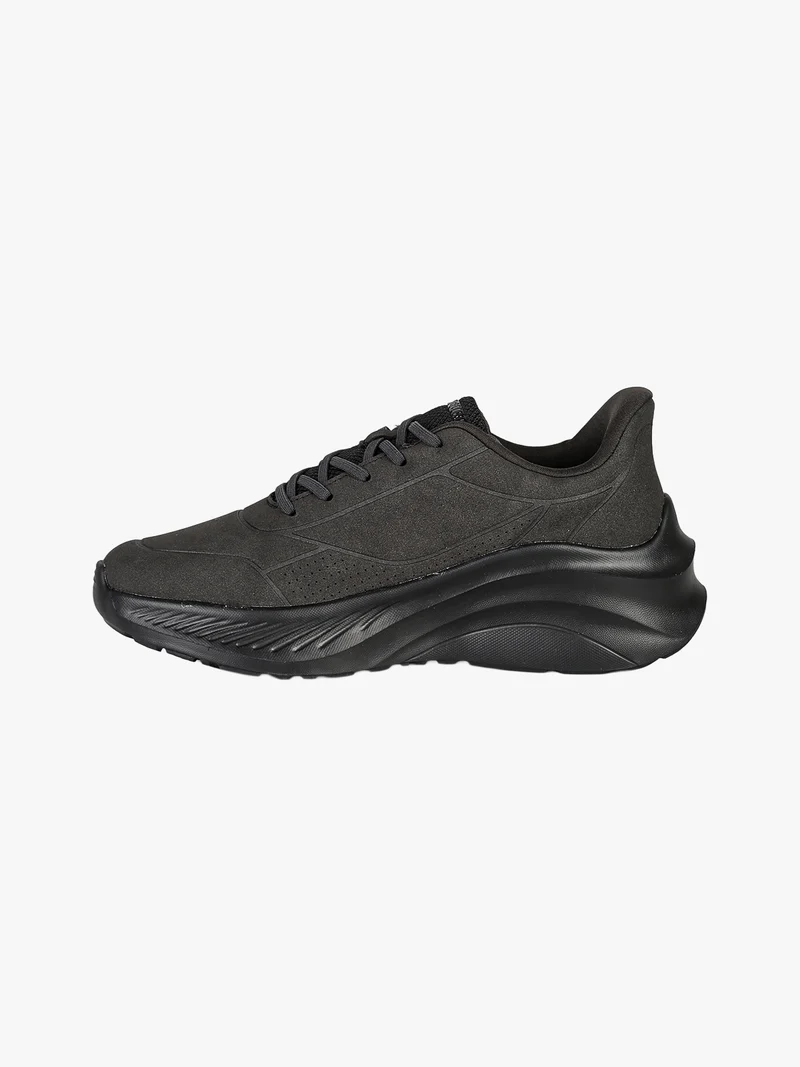 Sneakers donna stringate in ecopelle suede con suola alta - nero