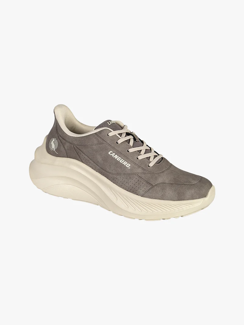 Sneakers donna stringate in ecopelle suede con suola alta - taupe