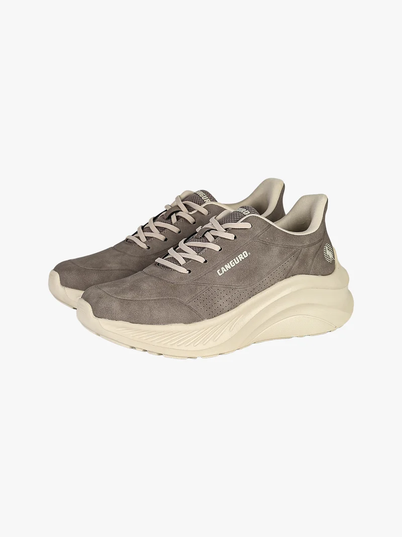 Sneakers donna stringate in ecopelle suede con suola alta - taupe