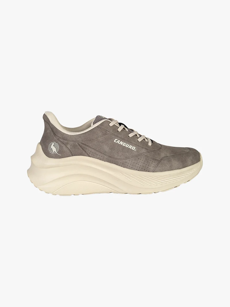 Sneakers donna stringate in ecopelle suede con suola alta - taupe