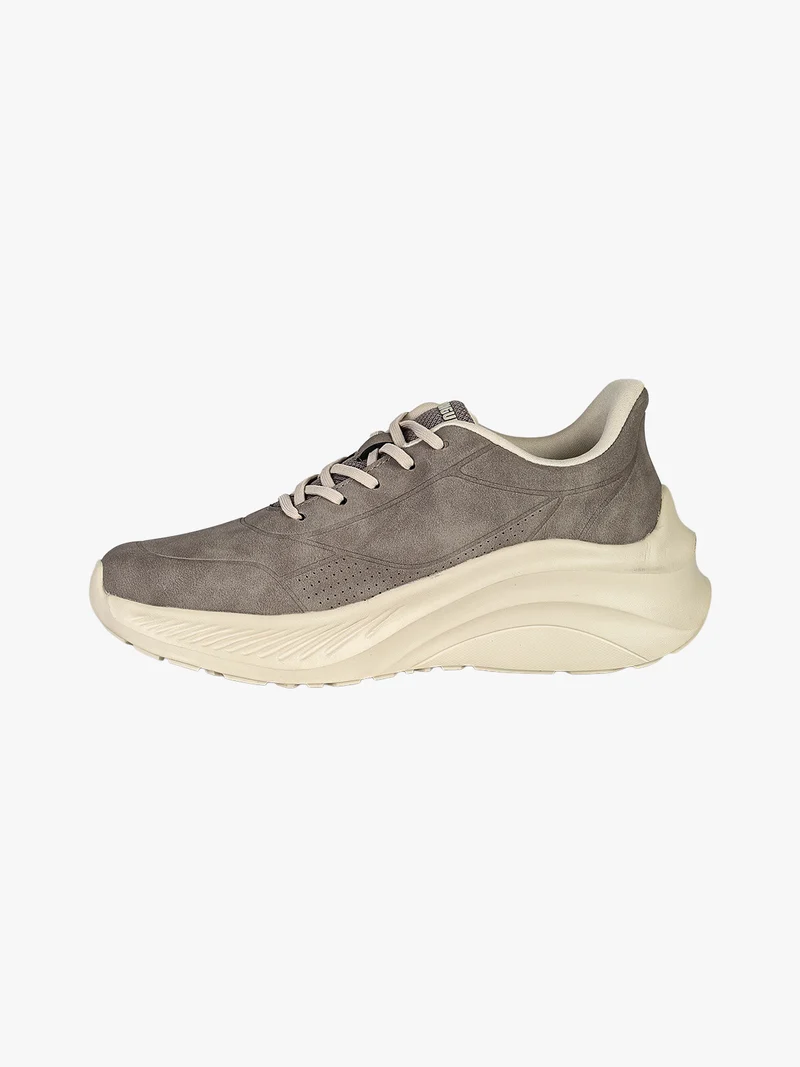 Sneakers donna stringate in ecopelle suede con suola alta - taupe