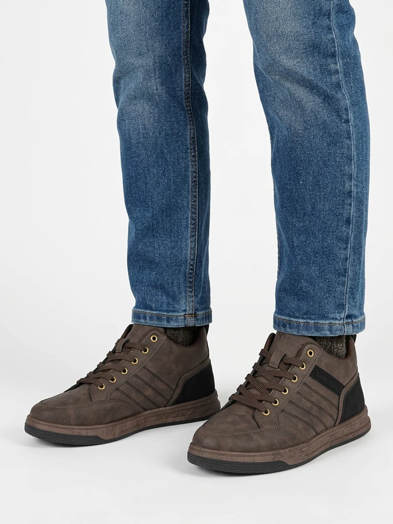 Sneakers alte da uomo stringate in ecopelle - moro