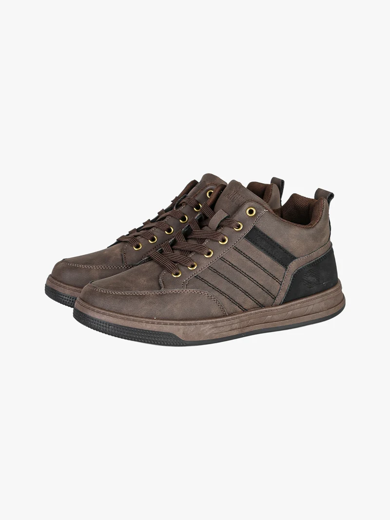 Sneakers alte da uomo stringate in ecopelle - moro